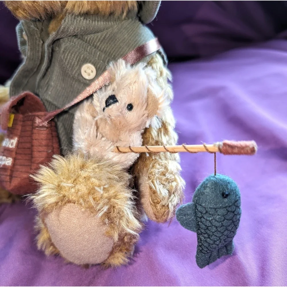 Plush Brown Grandpa Bear glasses fishing pole Creel Vest Glasses Grandchild Hat